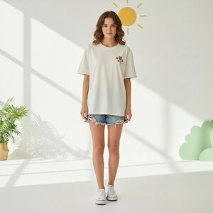 Women's Goodfellow & Co Cream Short Sleeve Tee with Red Hearts S